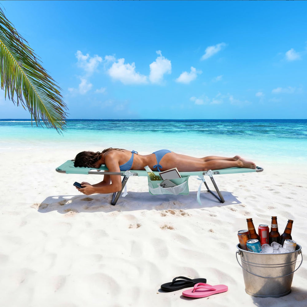 SUNNYFEEL tumbona instalada en camping para relax al aire libre