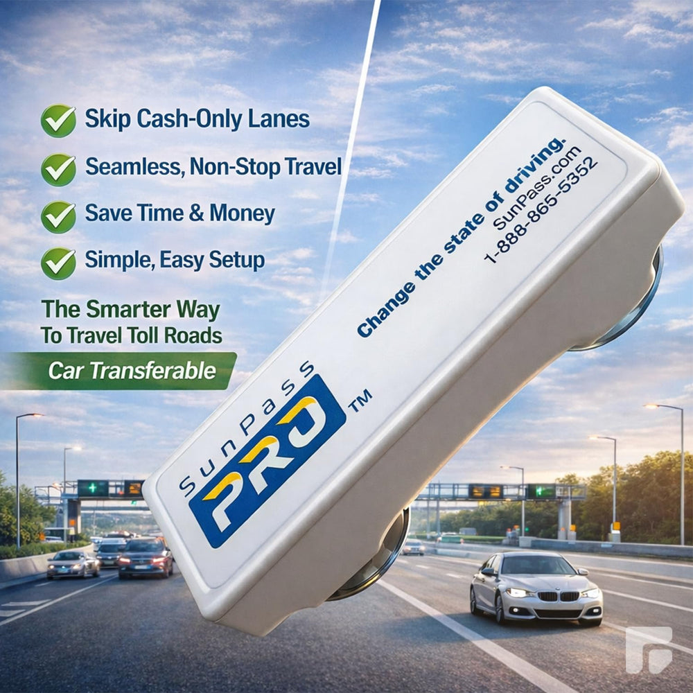 SunPass Pro comparación de tamaño junto a un teléfono para referencia