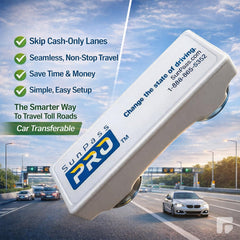 SunPass Pro comparación de tamaño junto a un teléfono para referencia