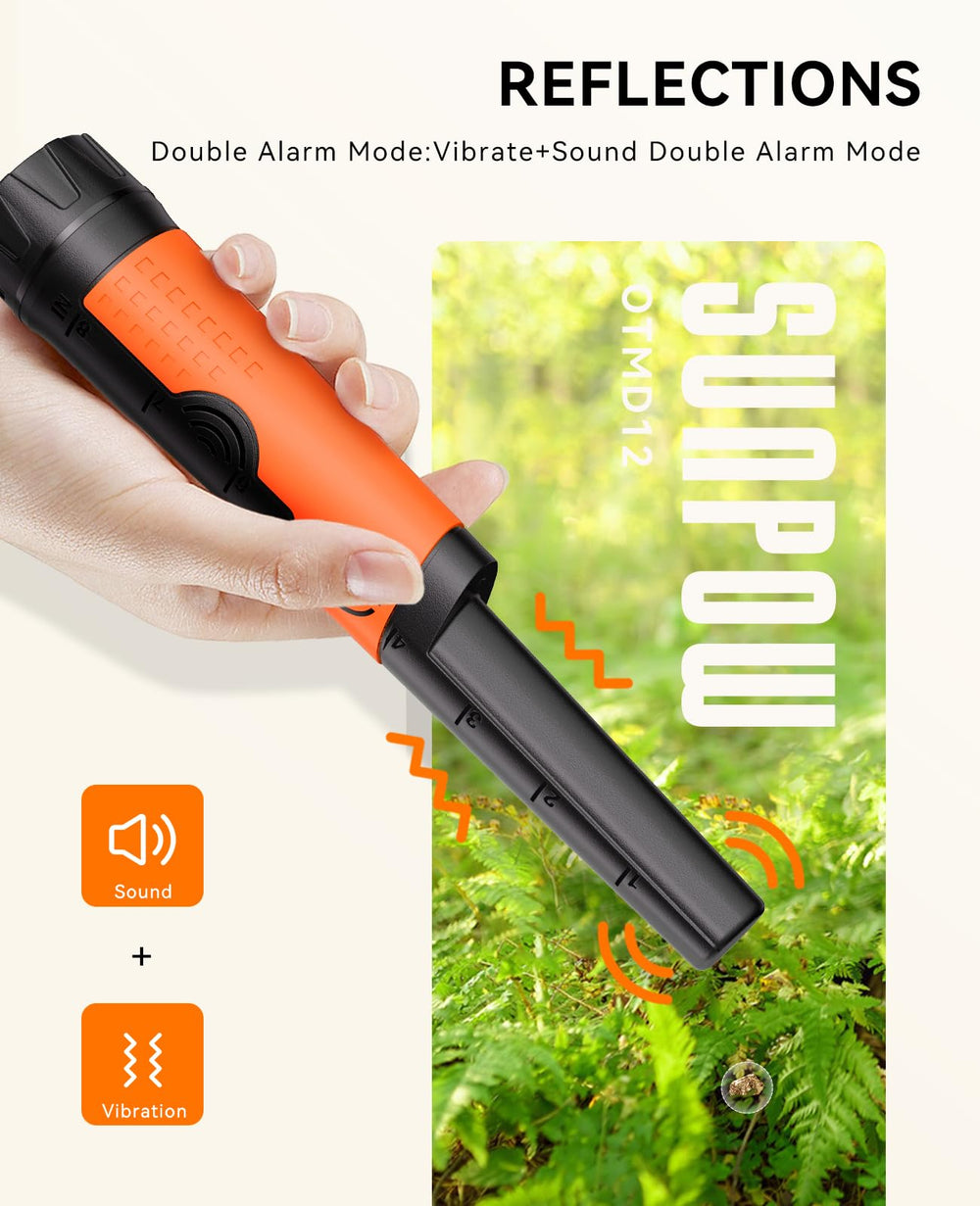 SUNPOW OTMD12 en uso en playa localizando monedas con alertas claras