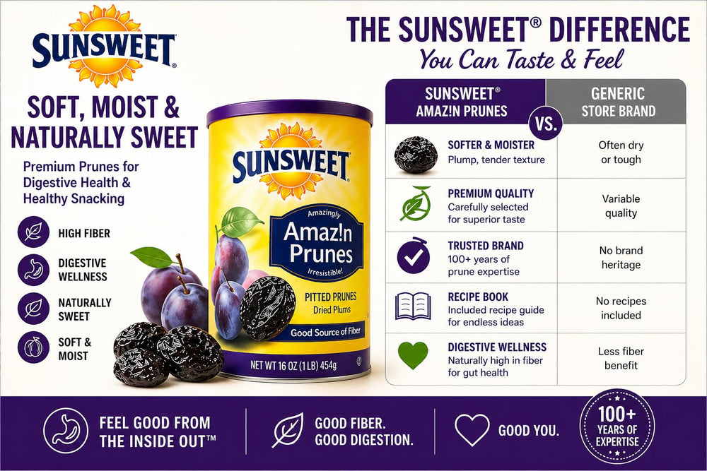 Sunsweet ciruelas en un bol listas para comer y combinar en recetas