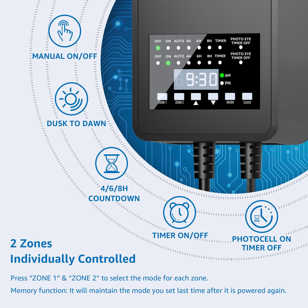 SUNVIE removable photocell sensor on cord positioned for accurate dusk detection