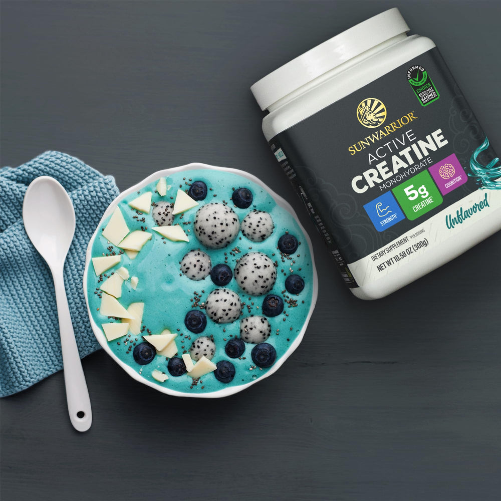 Etiqueta Sunwarrior con información nutricional y beneficios verificados