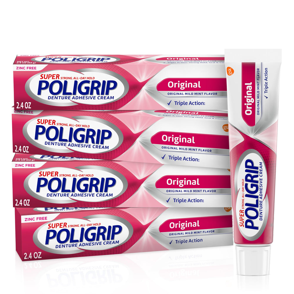 Super Poligrip pack frontal de cuatro tubos, suministro prolongado