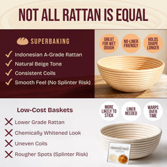 Superbaking banneton close rattan detail highlighting smooth splinter-free finish