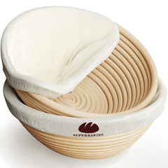 Superbaking banneton front packaging showing set of two and benefits