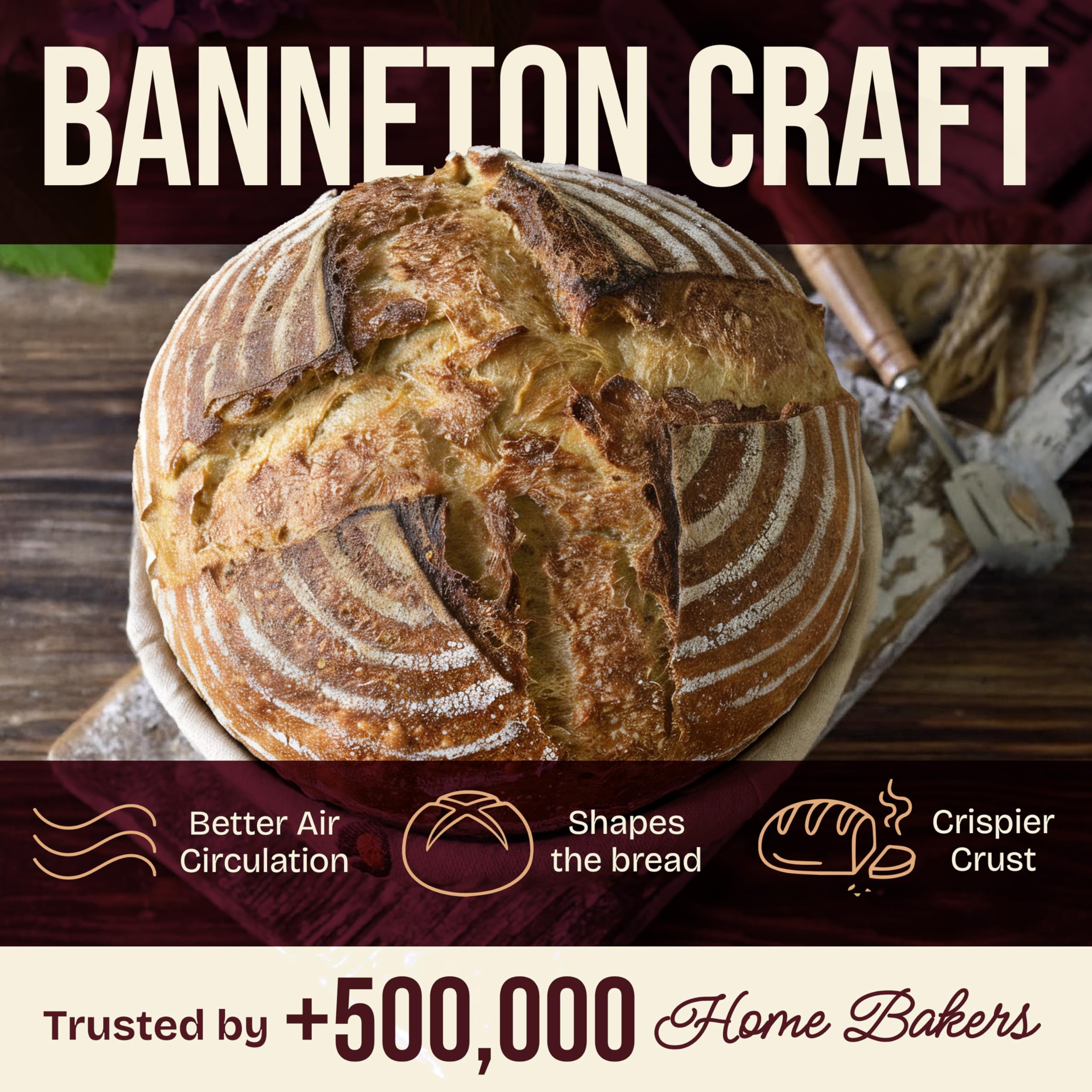 Superbaking banneton size comparison with hand showing 9 inch scale