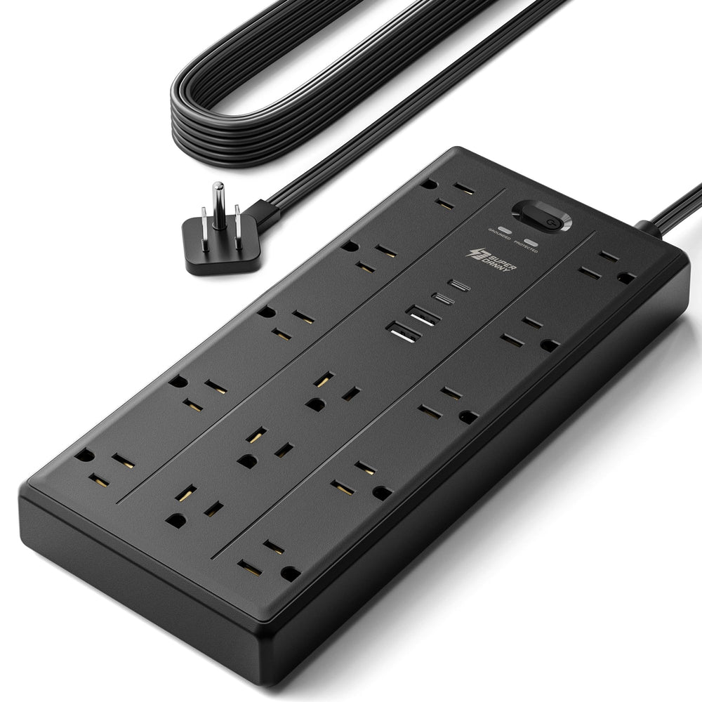 superdanny regleta frontal con 13 enchufes y 4 puertos USB, organiza dispositivos