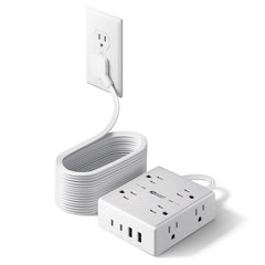 SUPERDANNY regleta frontal con 8 tomas y cuatro puertos USB, organiza y carga