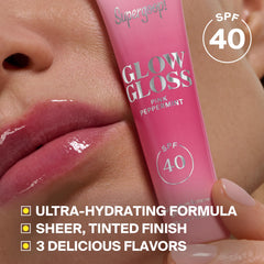 Supergoop! aplicación sobre labios mostrando tinte rosado y protección visible