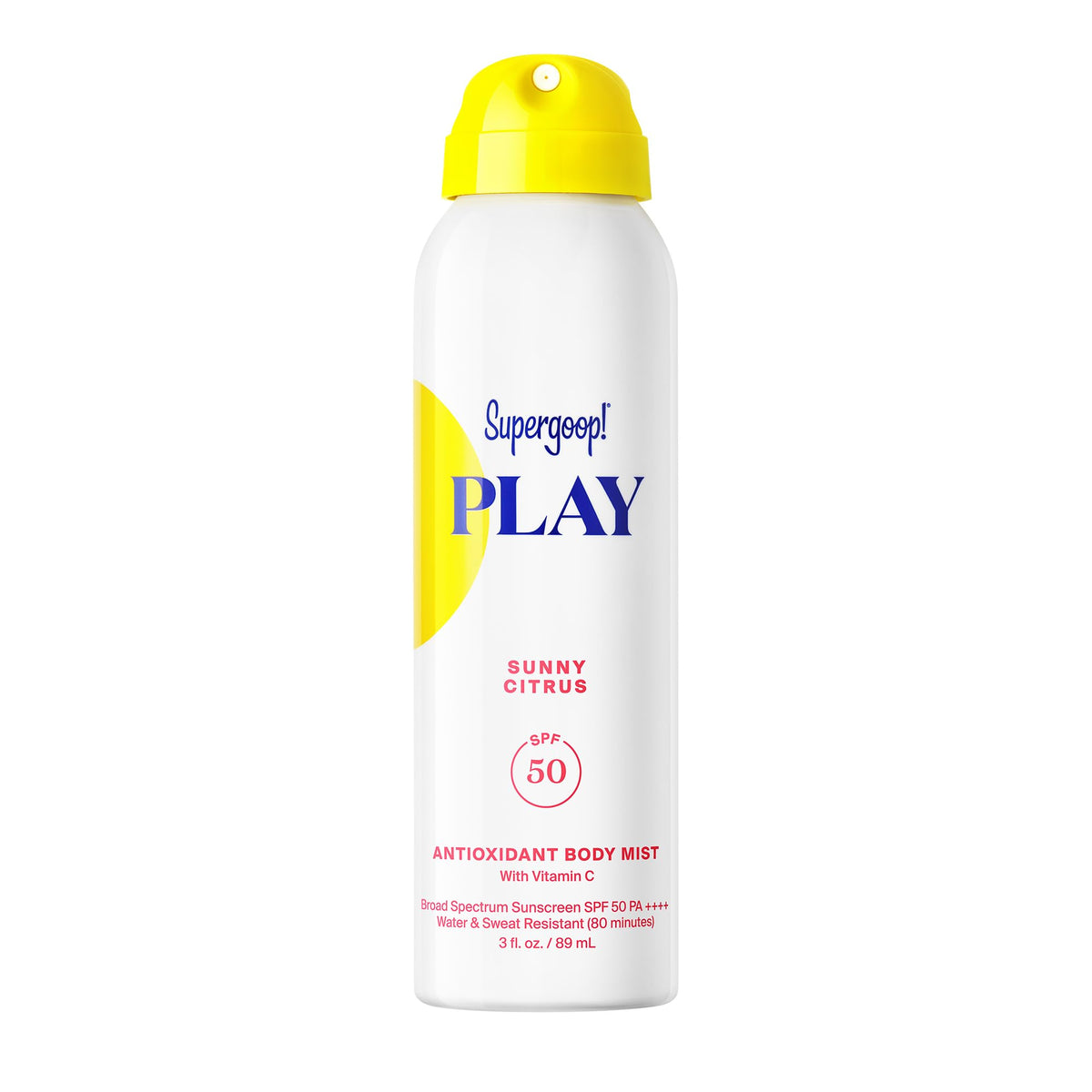Supergoop! bruma frontal mostrando envase y beneficio protección ligera