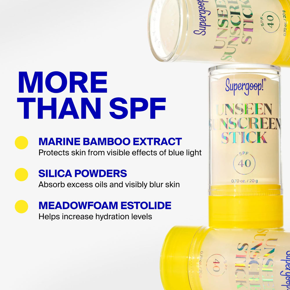 Supergoop! etiqueta con ingredientes destacando protección frente a luz visible