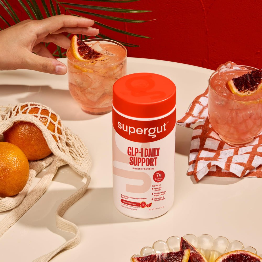 Supergut etiqueta nutricional detallada mostrando 7g fibra por porción