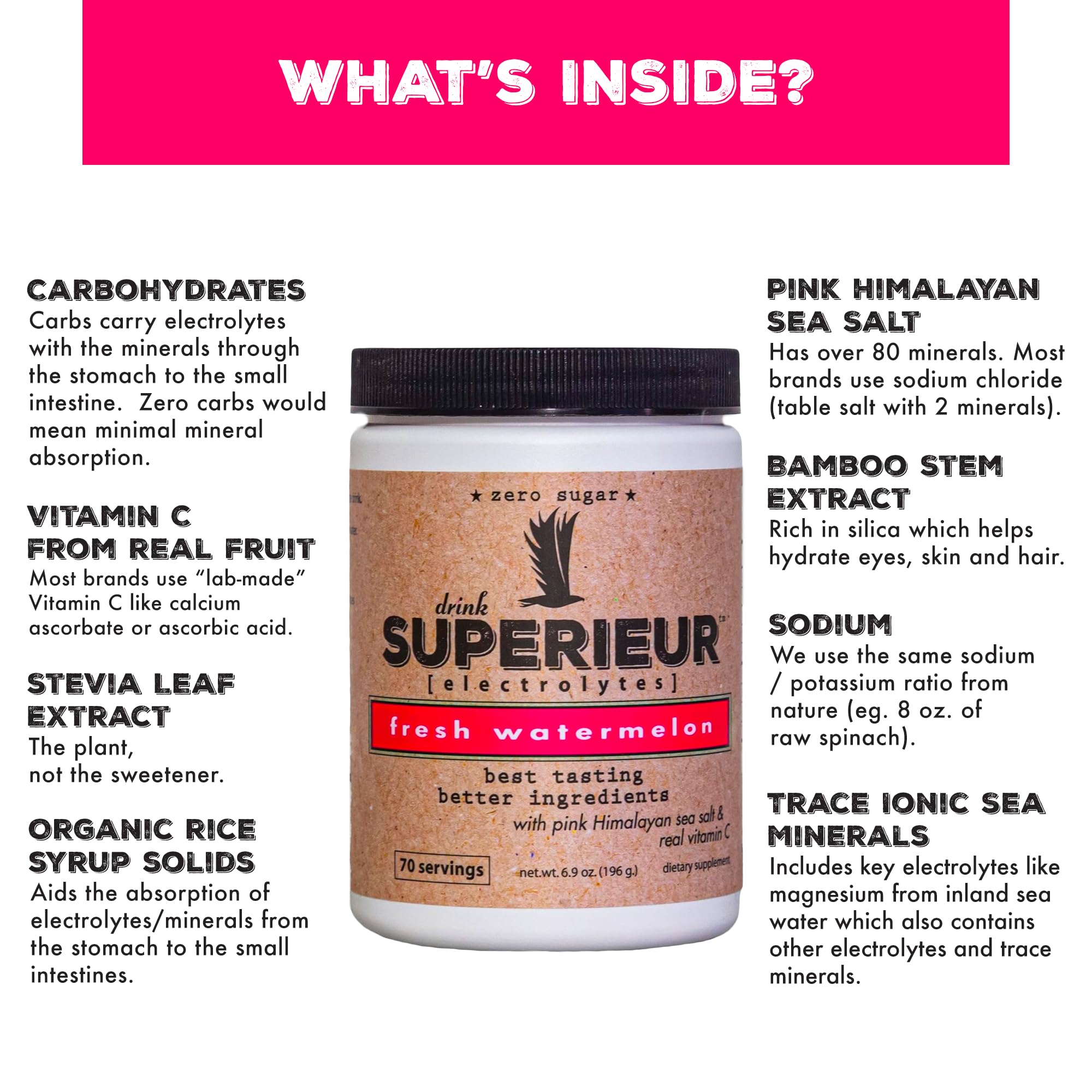 Superieur etiqueta con ingredientes naturales y beneficios visibles en envase