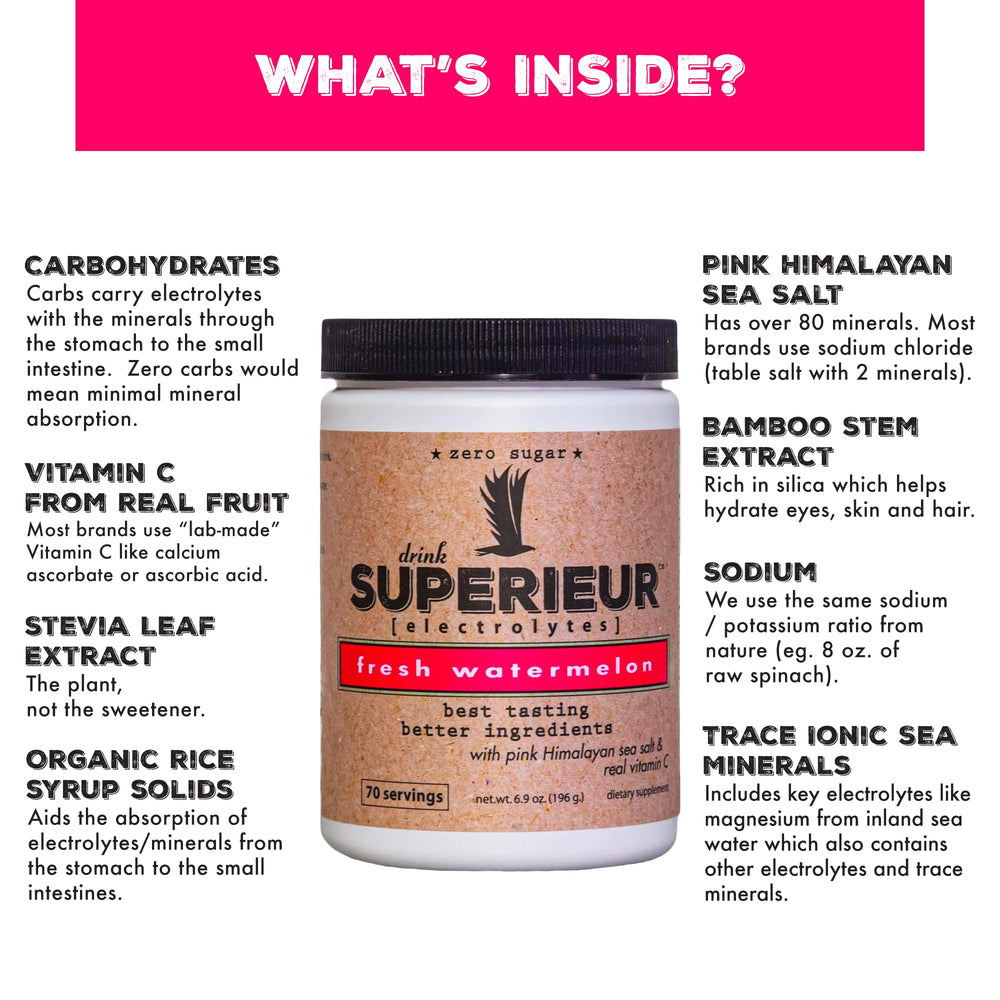 Superieur etiqueta con ingredientes naturales y beneficios visibles en envase