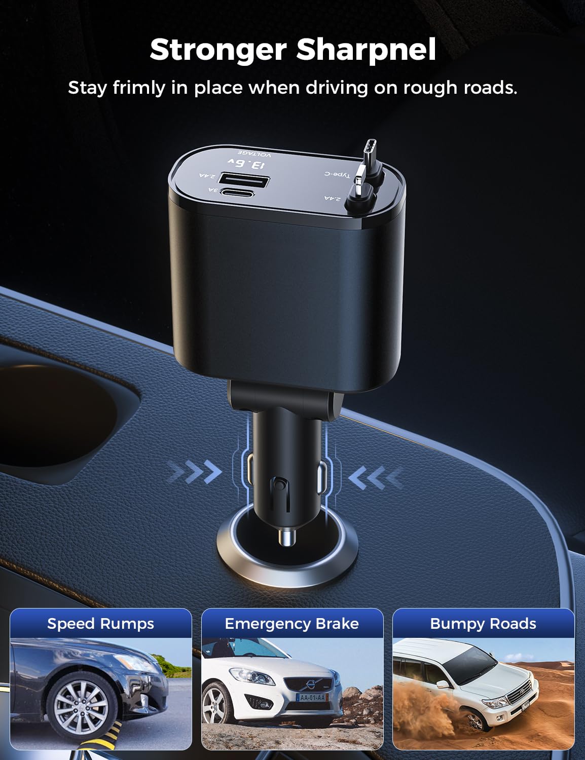 SUPERONE detalle de puertos USB-C y USB-A, compatibilidad con carga rápida PD y QC