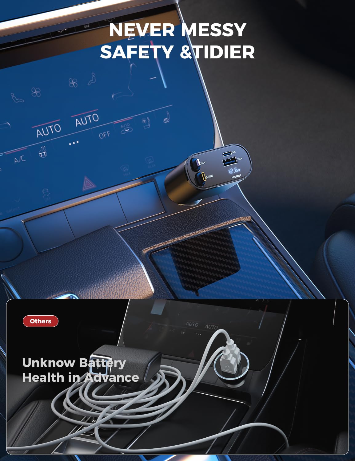 SUPERONE pantalla de voltaje activa, monitoriza salud de batería del coche