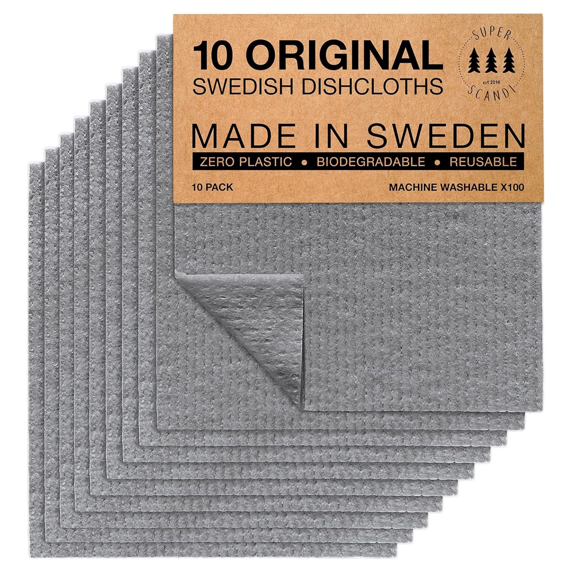 SUPERSCANDI paquete frontal gris mostrando 10 paños ecológicos y práctico almacenamiento