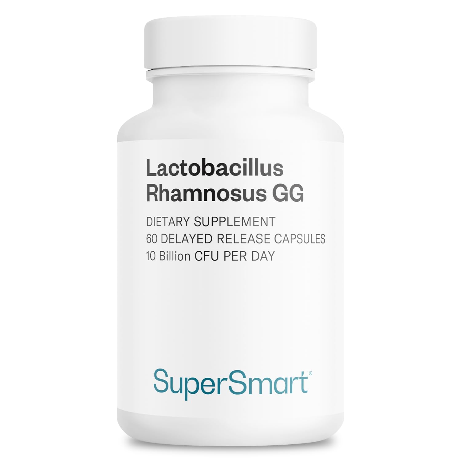 Supersmart front packaging showing bottle and benefits for gut balance