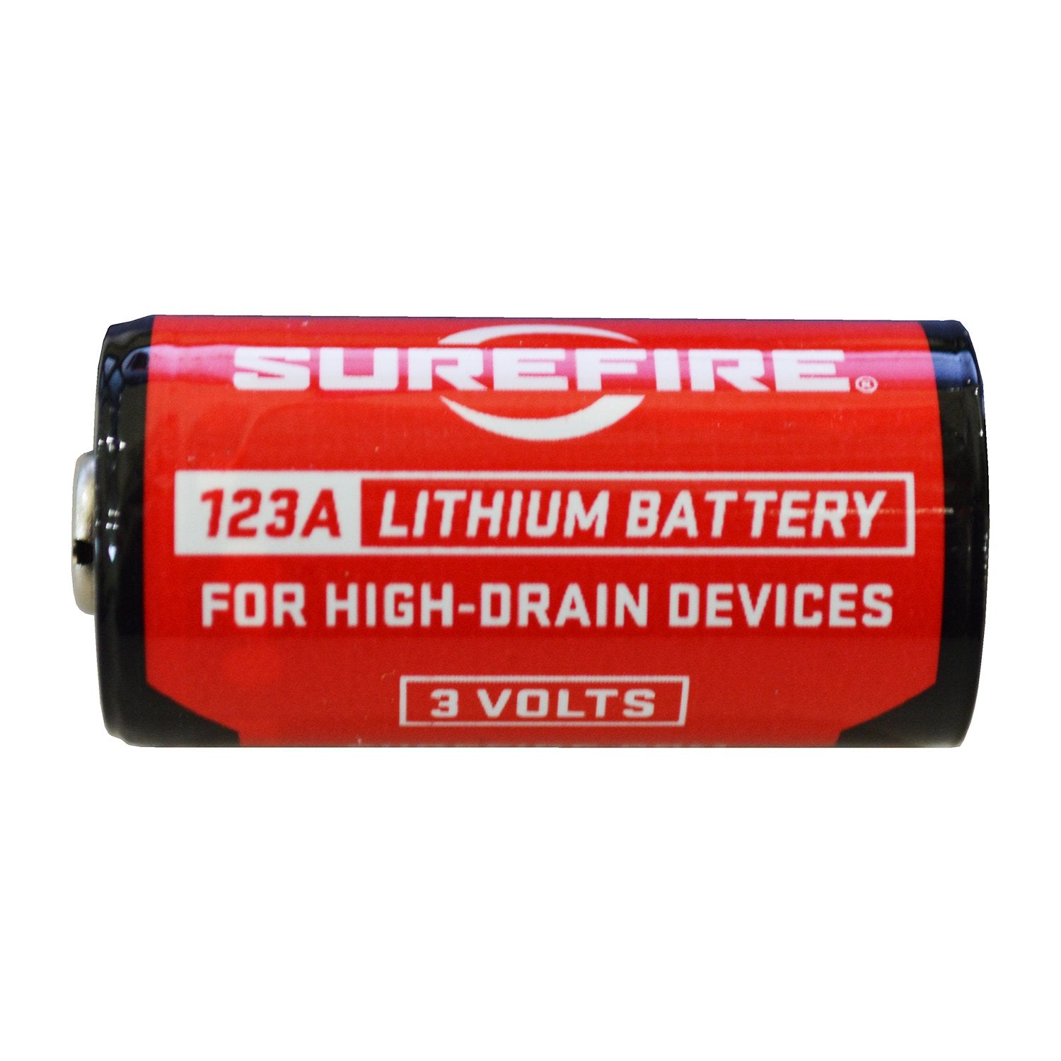 SureFire detalle etiqueta de una CR123A con voltaje visible y confianza