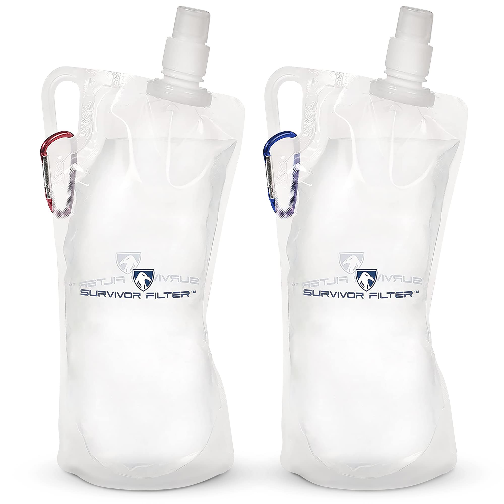 Survivor Filter frontal pack de dos botellas, almacenamiento compacto y visible