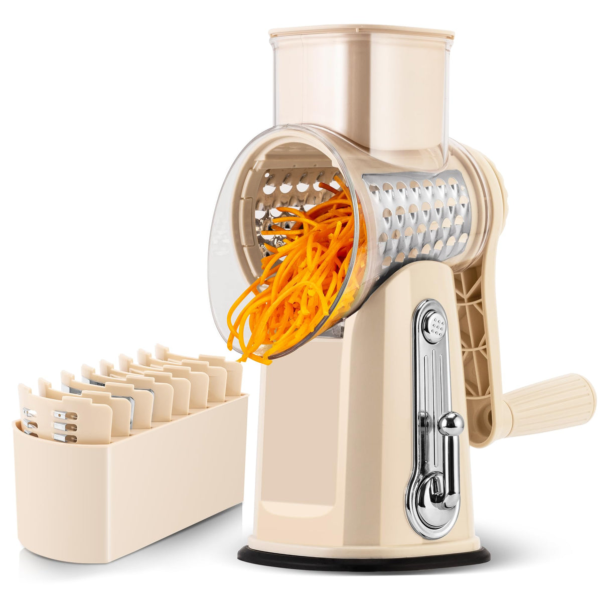 SUSTEAS rallador giratorio frontal vista general, agilidad en la cocina