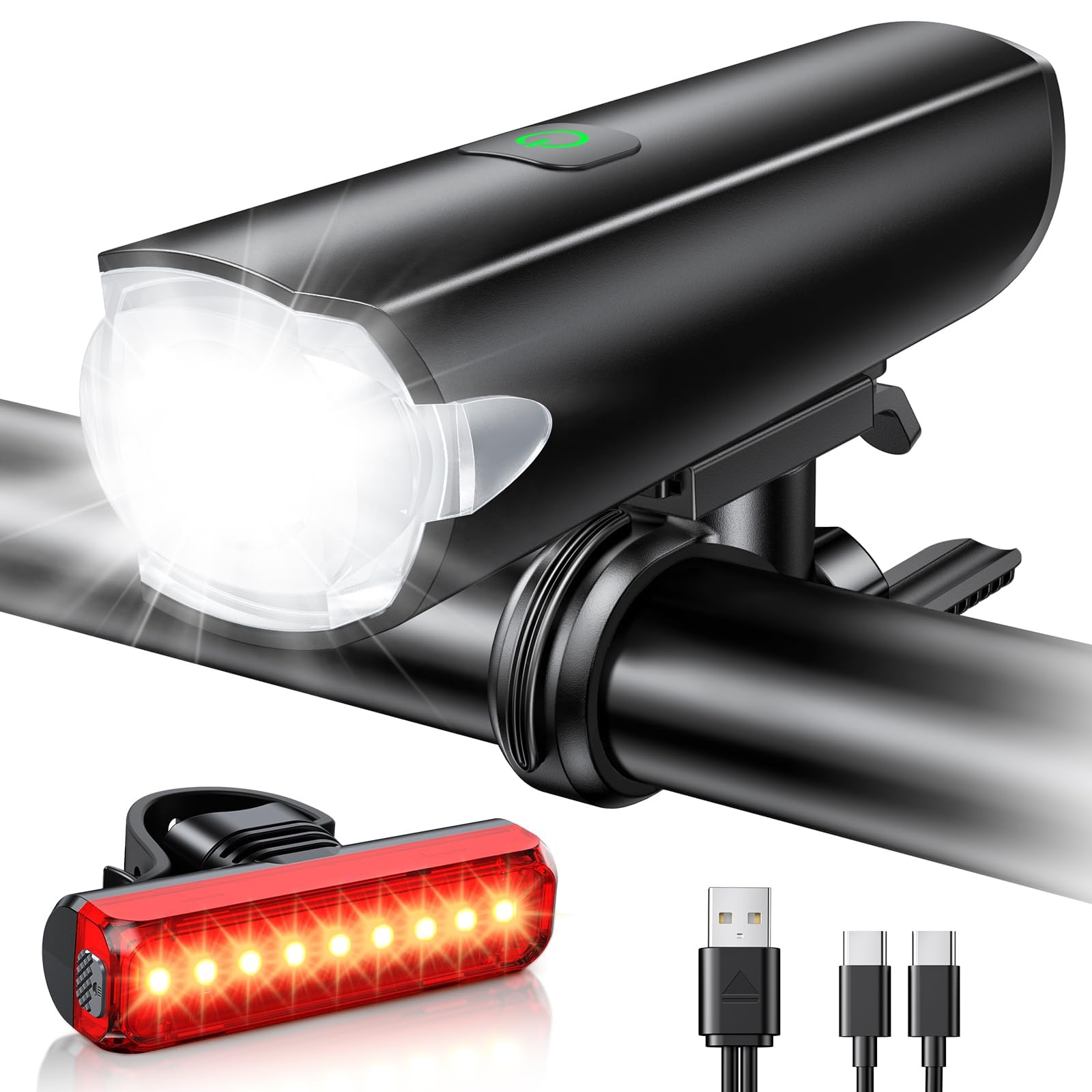 SUYIWEE frontal paquete completo mostrando luces y accesorios, aumenta visibilidad