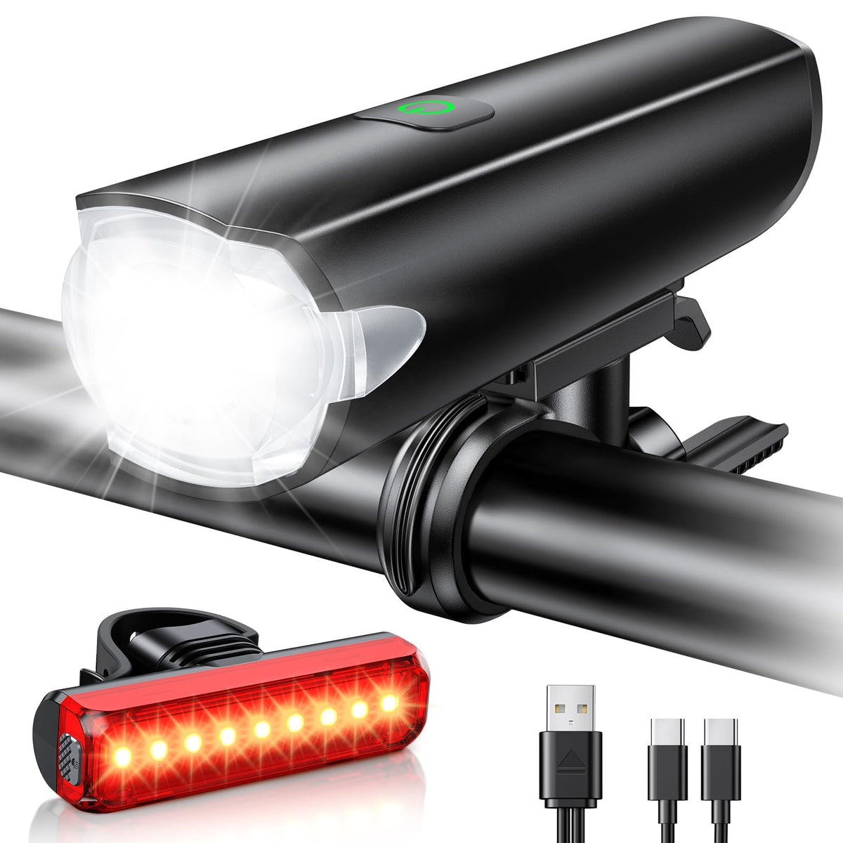 SUYIWEE frontal paquete completo mostrando luces y accesorios, aumenta visibilidad