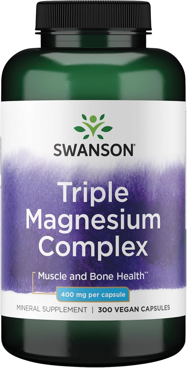 Swanson bottle front view showing Triple Magnesium Complex and high-count benefit