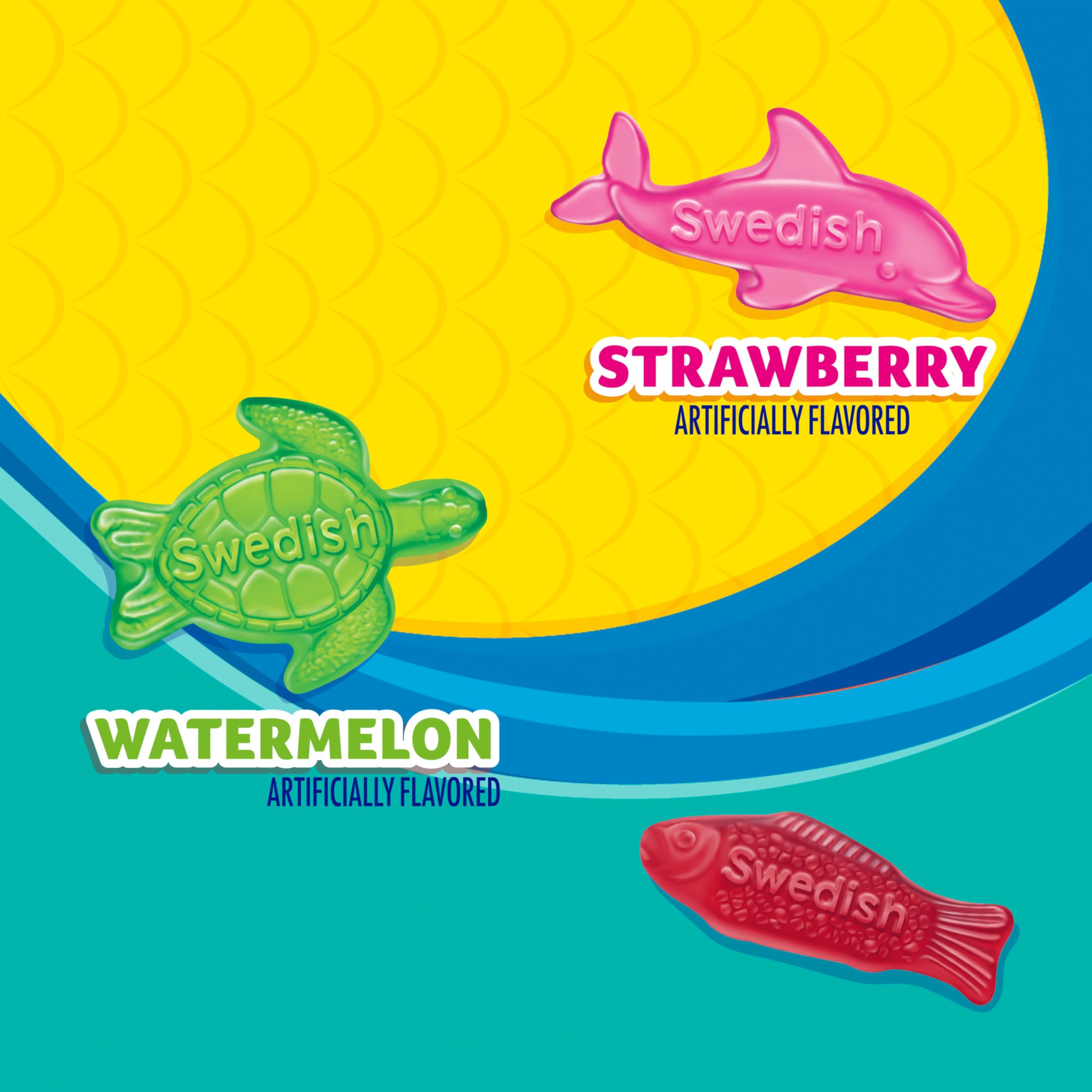 Swedish Fish comparación de tamaño de la bolsa en la mano para ver porción