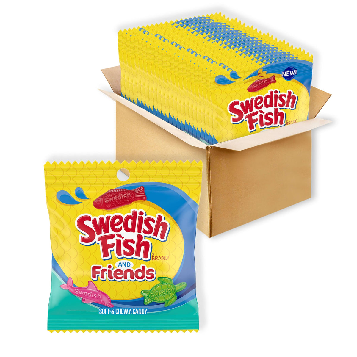 Swedish Fish frente del empaque mostrando variedad y conveniencia