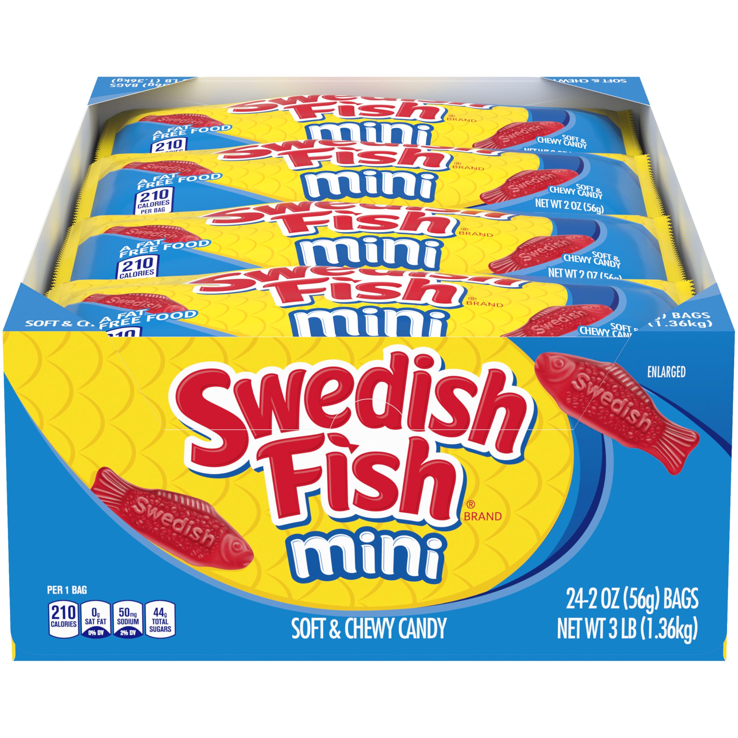 SWEDISH FISH paquete frontal mini mostrando bolsitas selladas y práctico formato