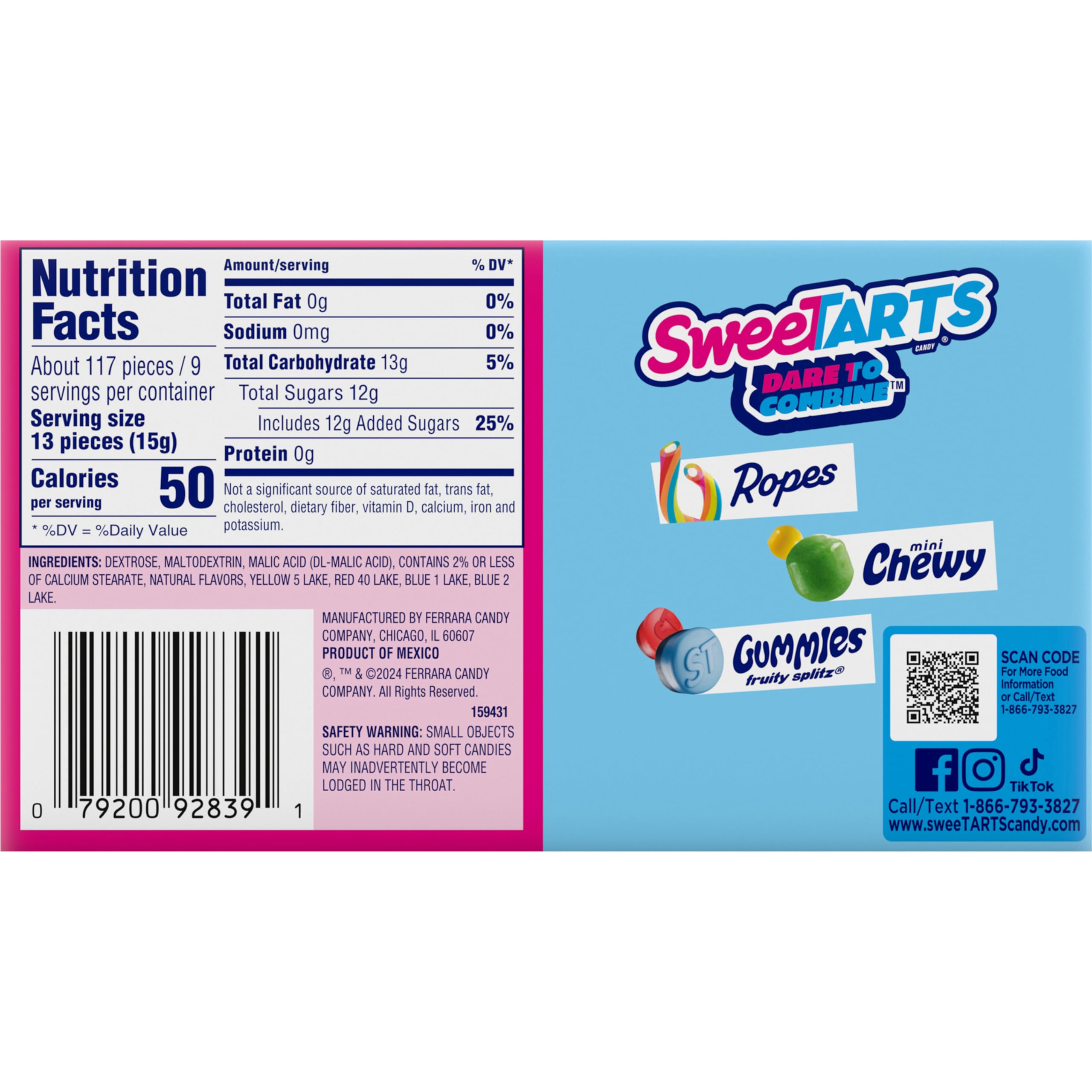 SweeTARTS piezas coloridas sobre fondo neutro resaltando variedad