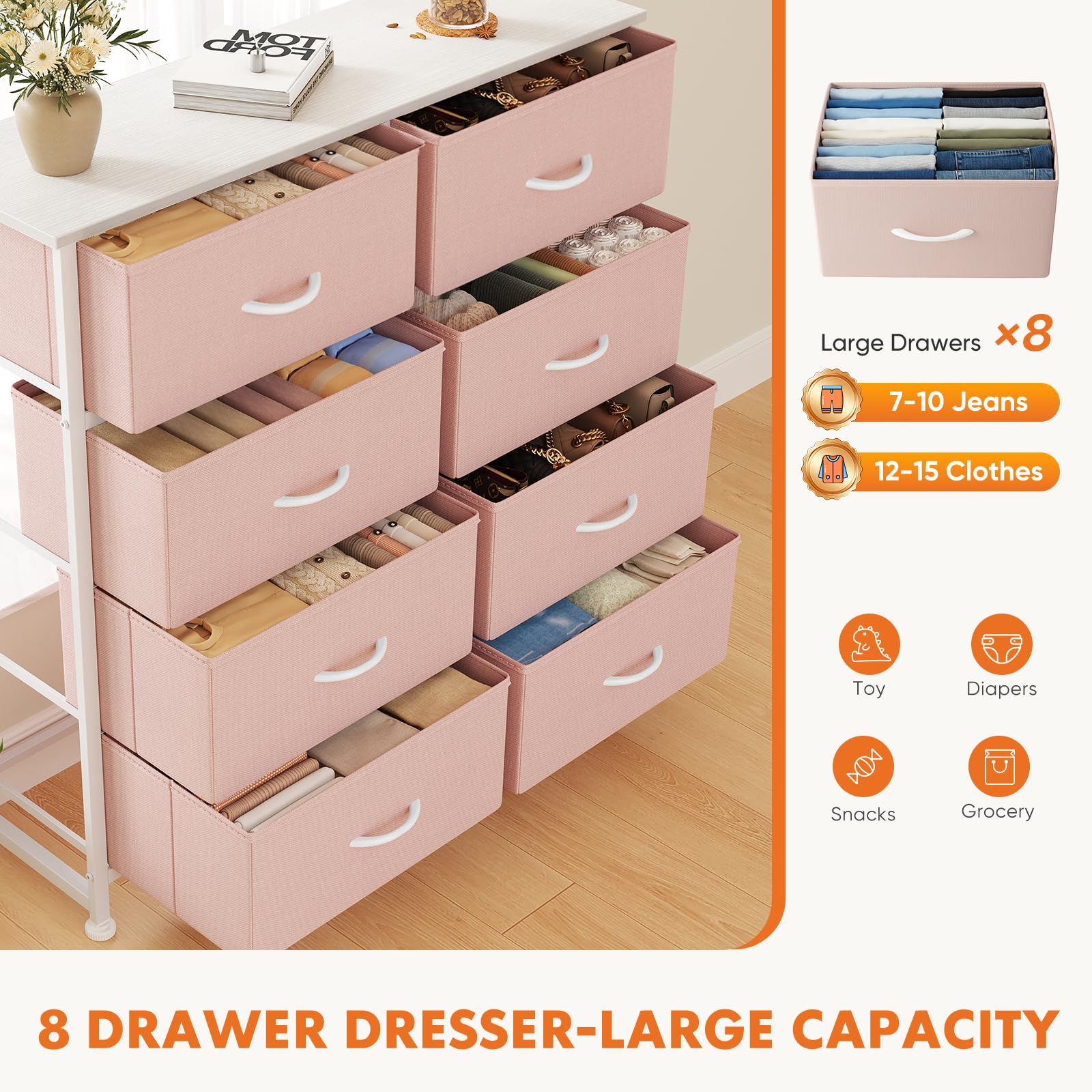 Sweetcrispy cajón abierto mostrando capacidad para ropa y organización fácil