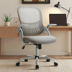 Sweetcrispy vista frontal de la silla gris con soporte lumbar y aspecto profesional