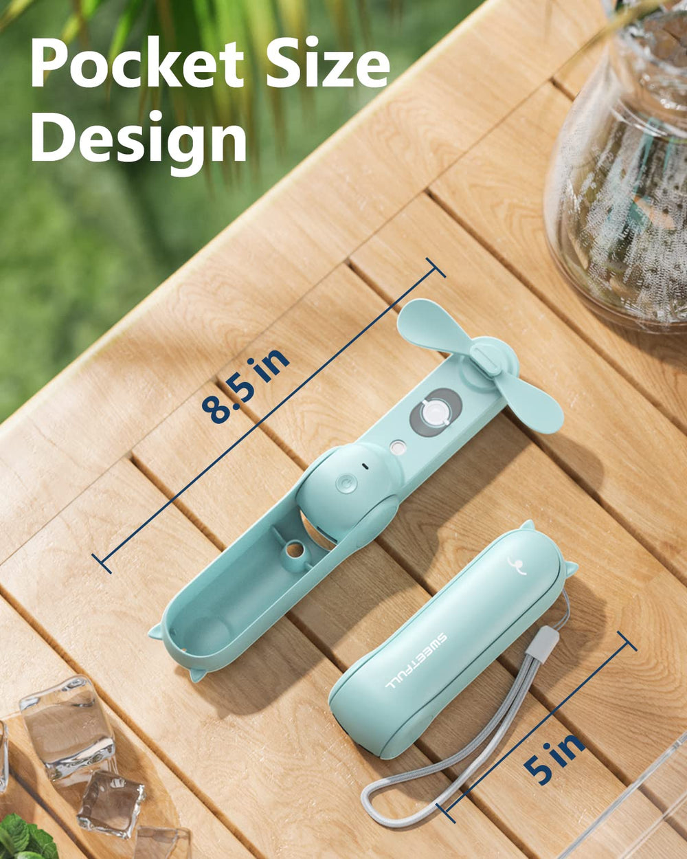 SWEETFULL accesorios incluidos: cable, botella de agua y correa, listos para viajar