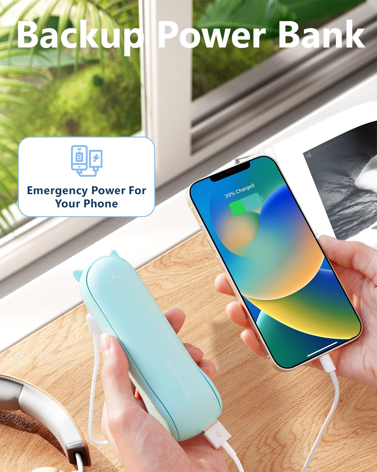 SWEETFULL cargando un teléfono con el ventilador, respaldo de energía útil