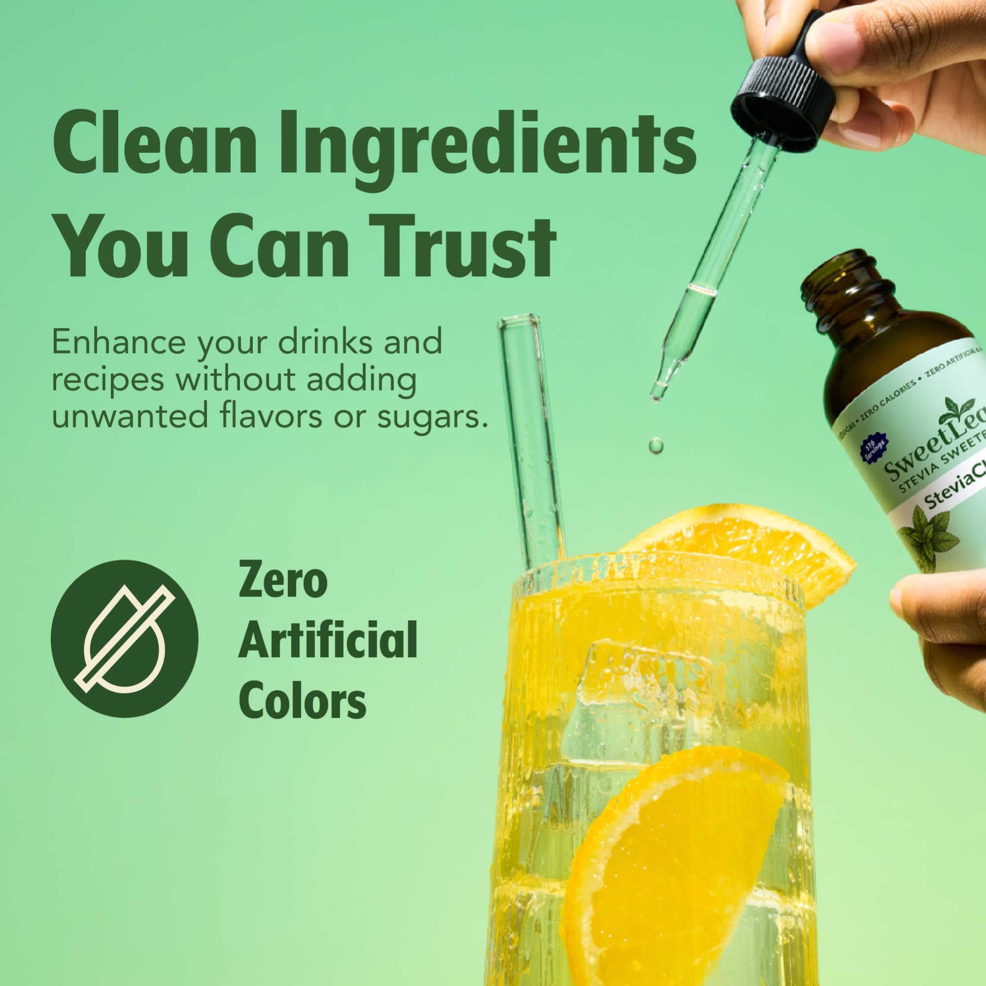 SweetLeaf etiqueta nutricional cercana mostrando cero calorías