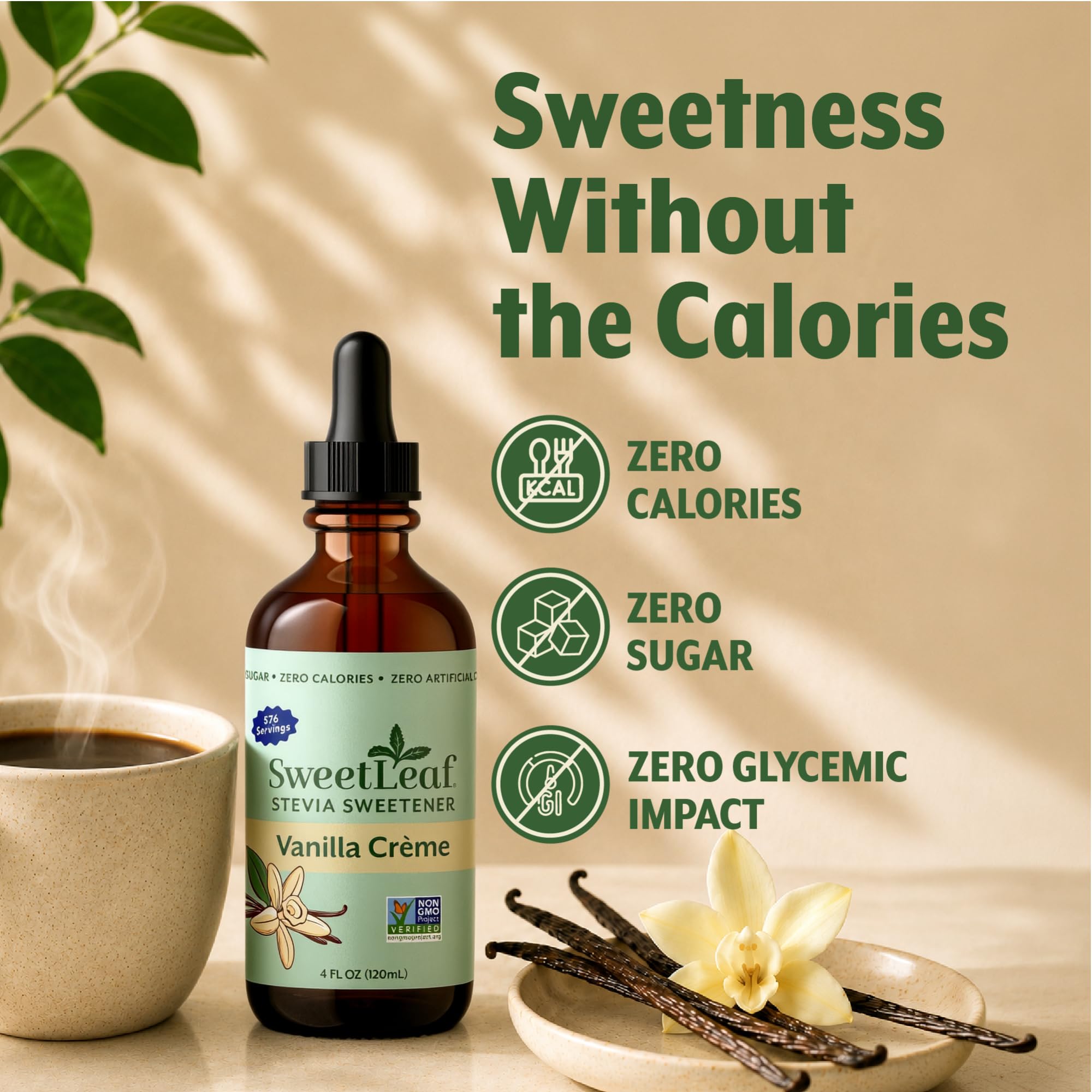 SweetLeaf añadida a café resaltando sabor a vainilla sin azúcar