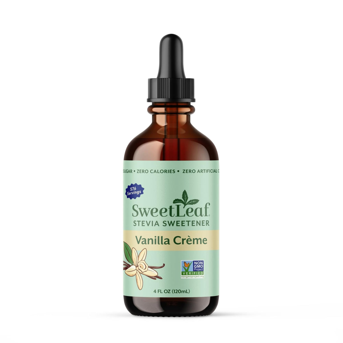 SweetLeaf botella al frente mostrando el envase y beneficio cero calorías
