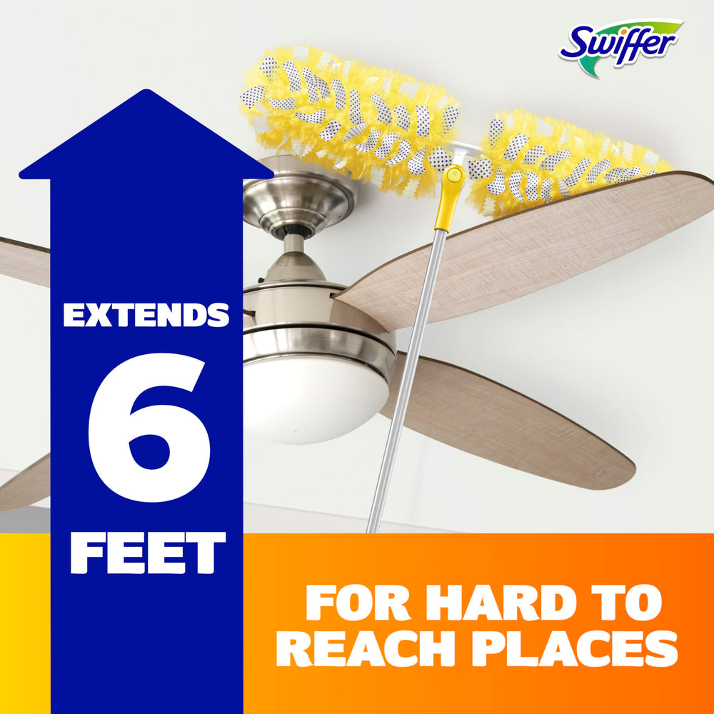 Swiffer cabezal 360 grados vista superior atrapa polvo en todas direcciones