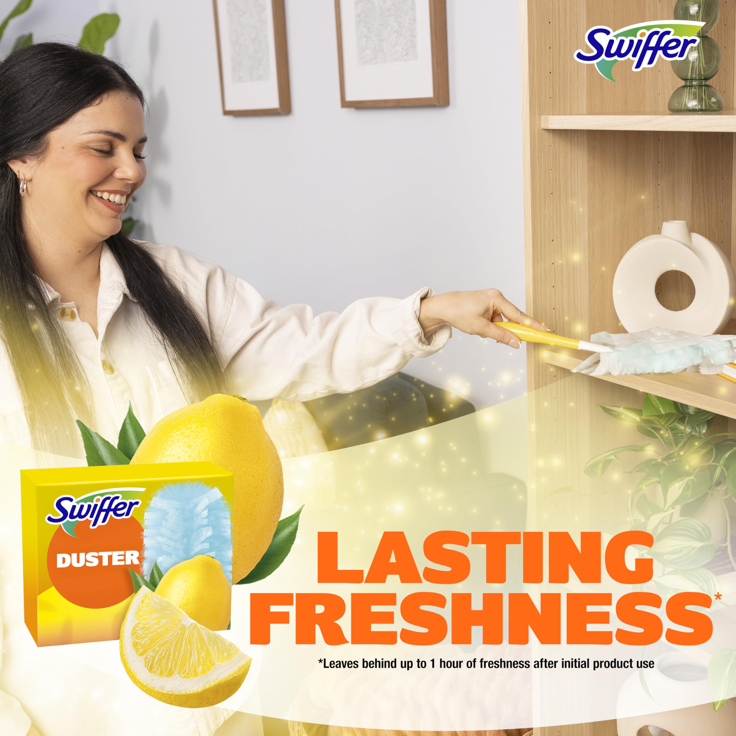Detalle de etiqueta Swiffer con aroma limón que deja frescura