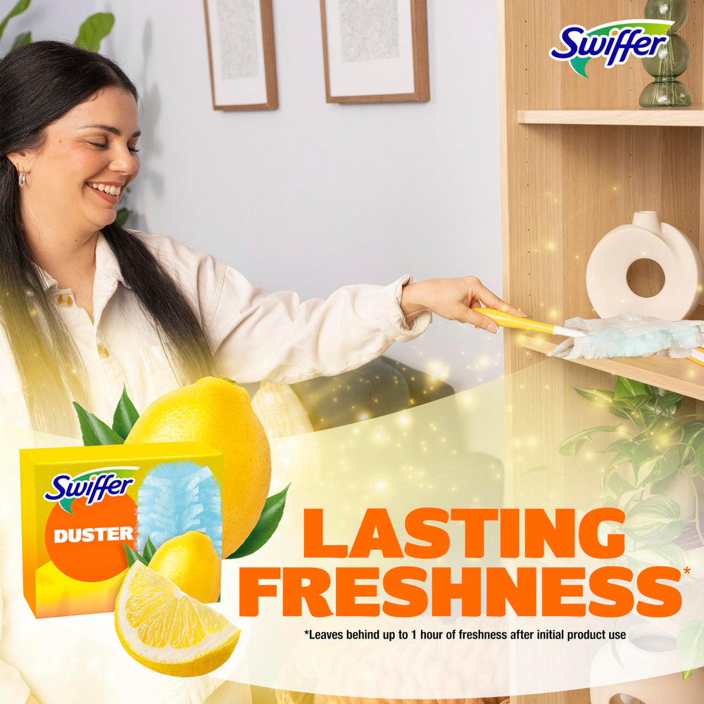 Detalle de etiqueta Swiffer con aroma limón que deja frescura