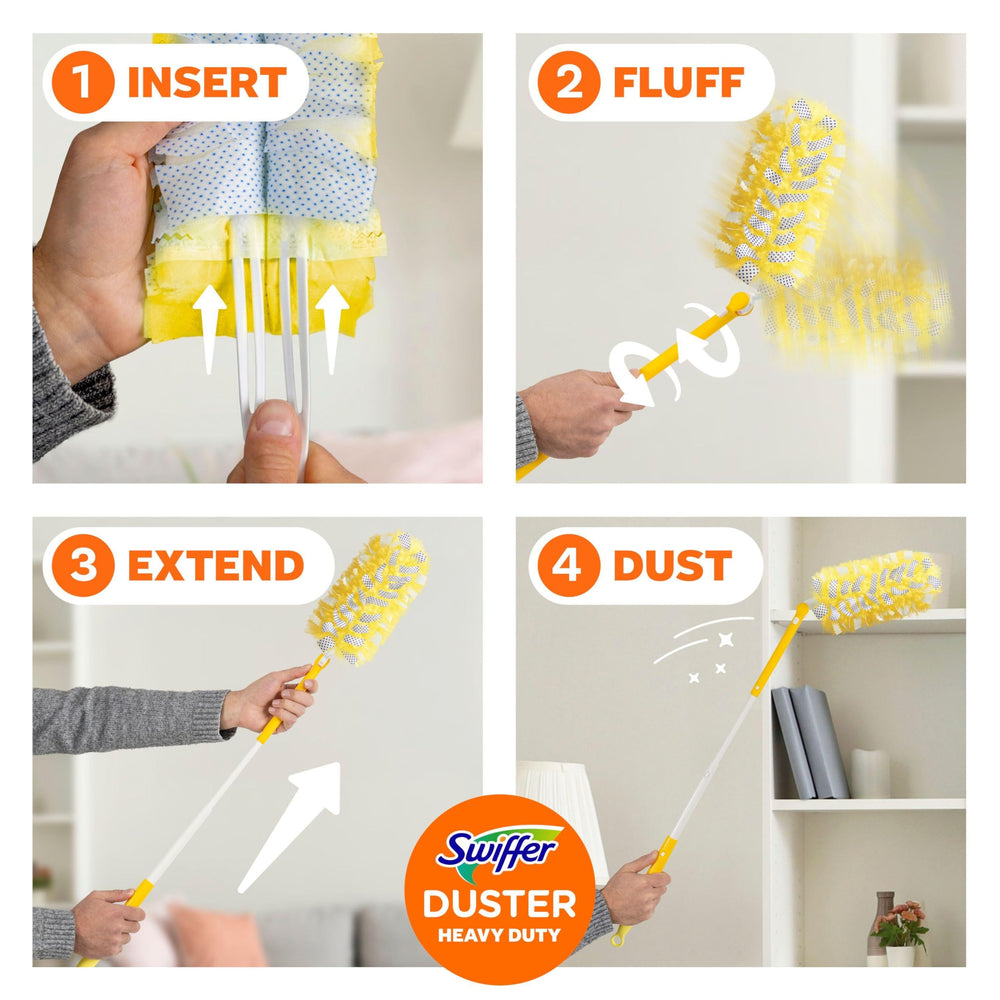 Swiffer empaque abierto con 12 recambios y mango listo para ensamblar