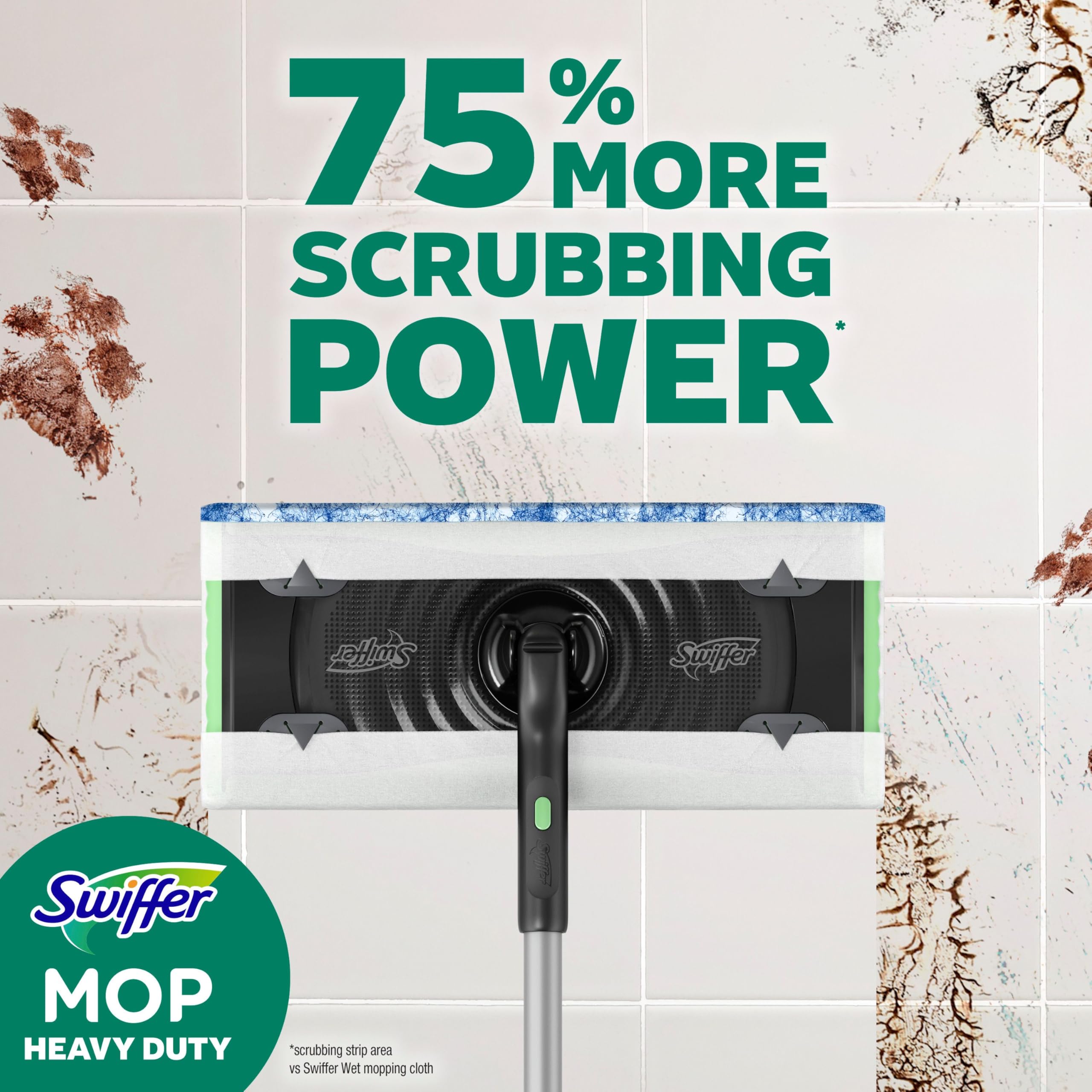 Swiffer en uso en cocina mostrando limpieza rápida y resultados visibles