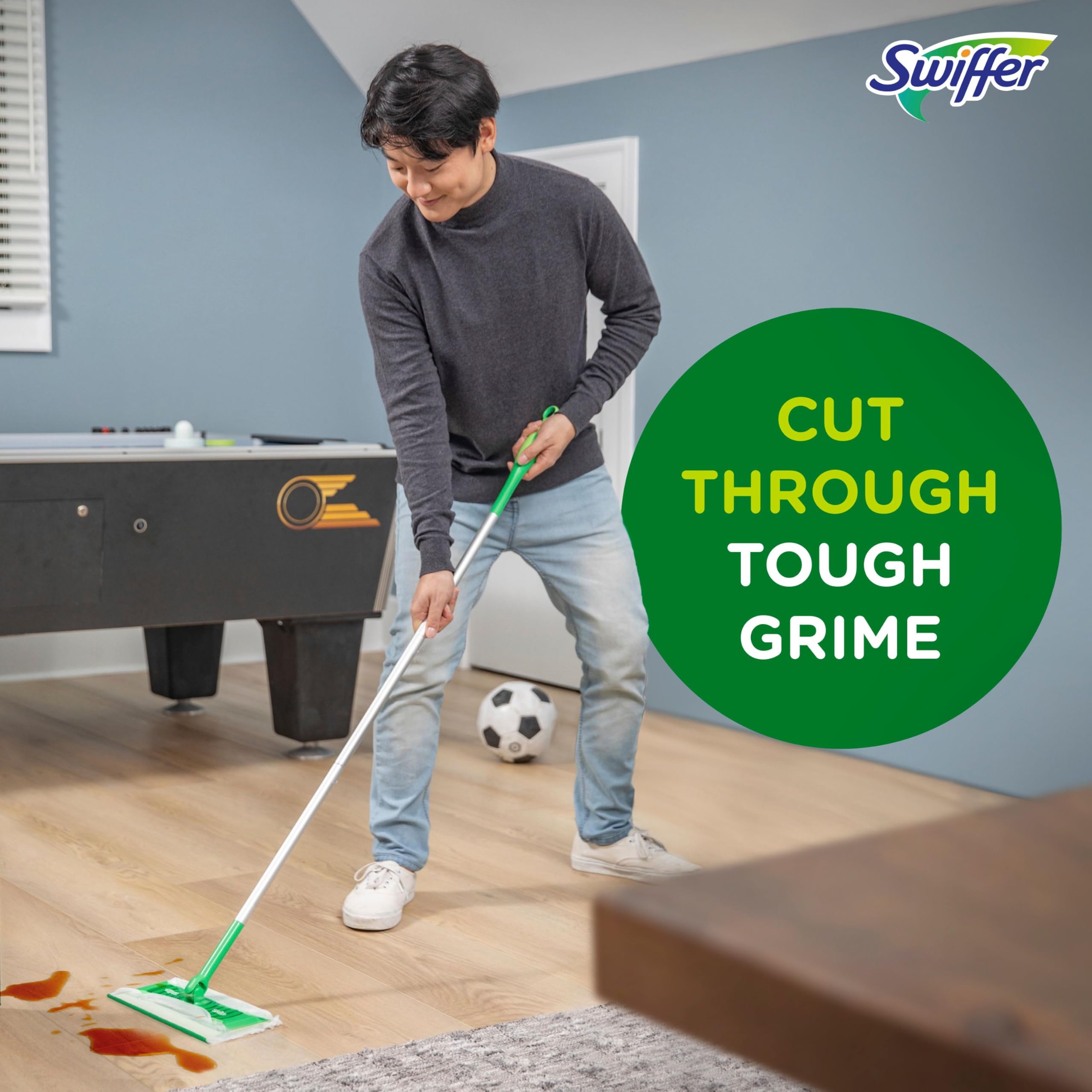 Swiffer etiqueta con instrucciones y advertencias para uso seguro en suelos