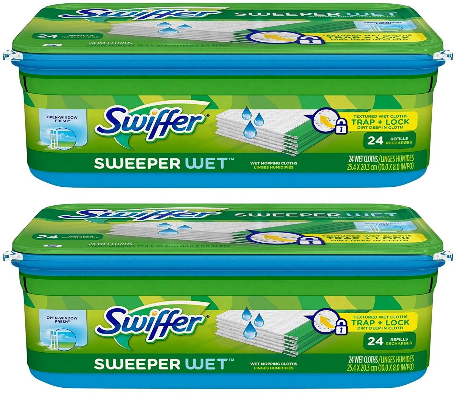 Swiffer paquete frente con paños húmedos Open Window Fresh para limpieza rápida