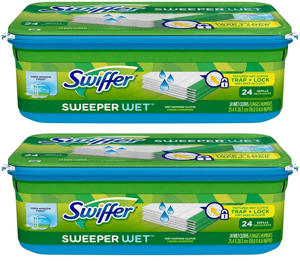 Swiffer paquete frente con paños húmedos Open Window Fresh para limpieza rápida