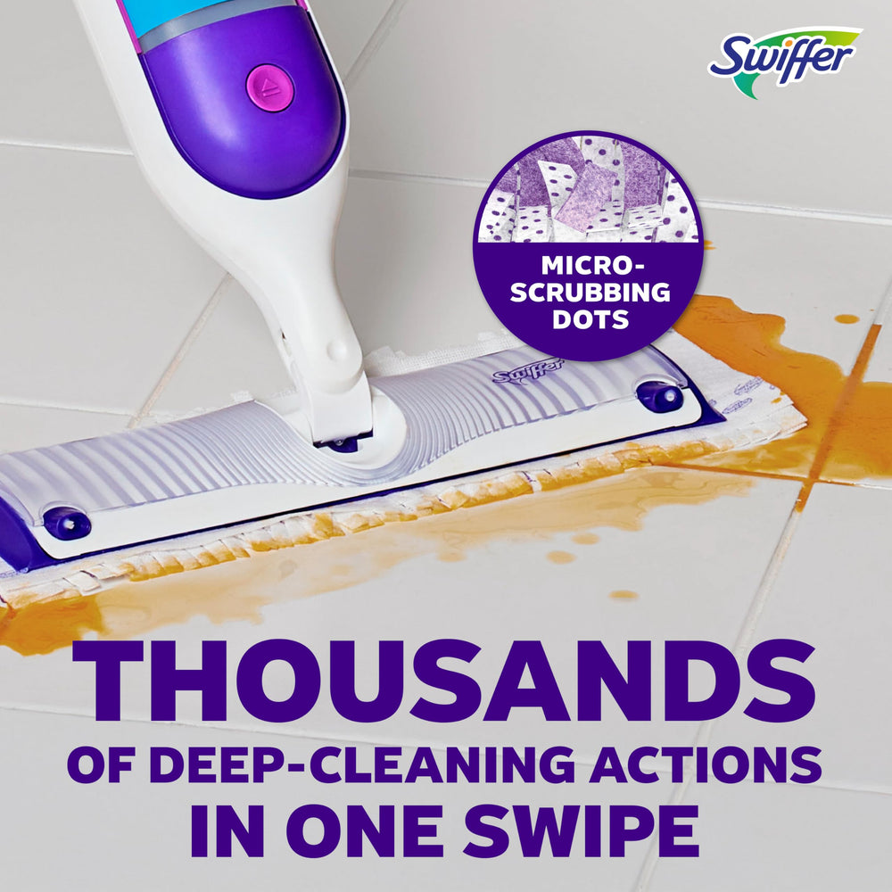 Swiffer PowerMop comparación de tamaño con mano, fácil manejo y control