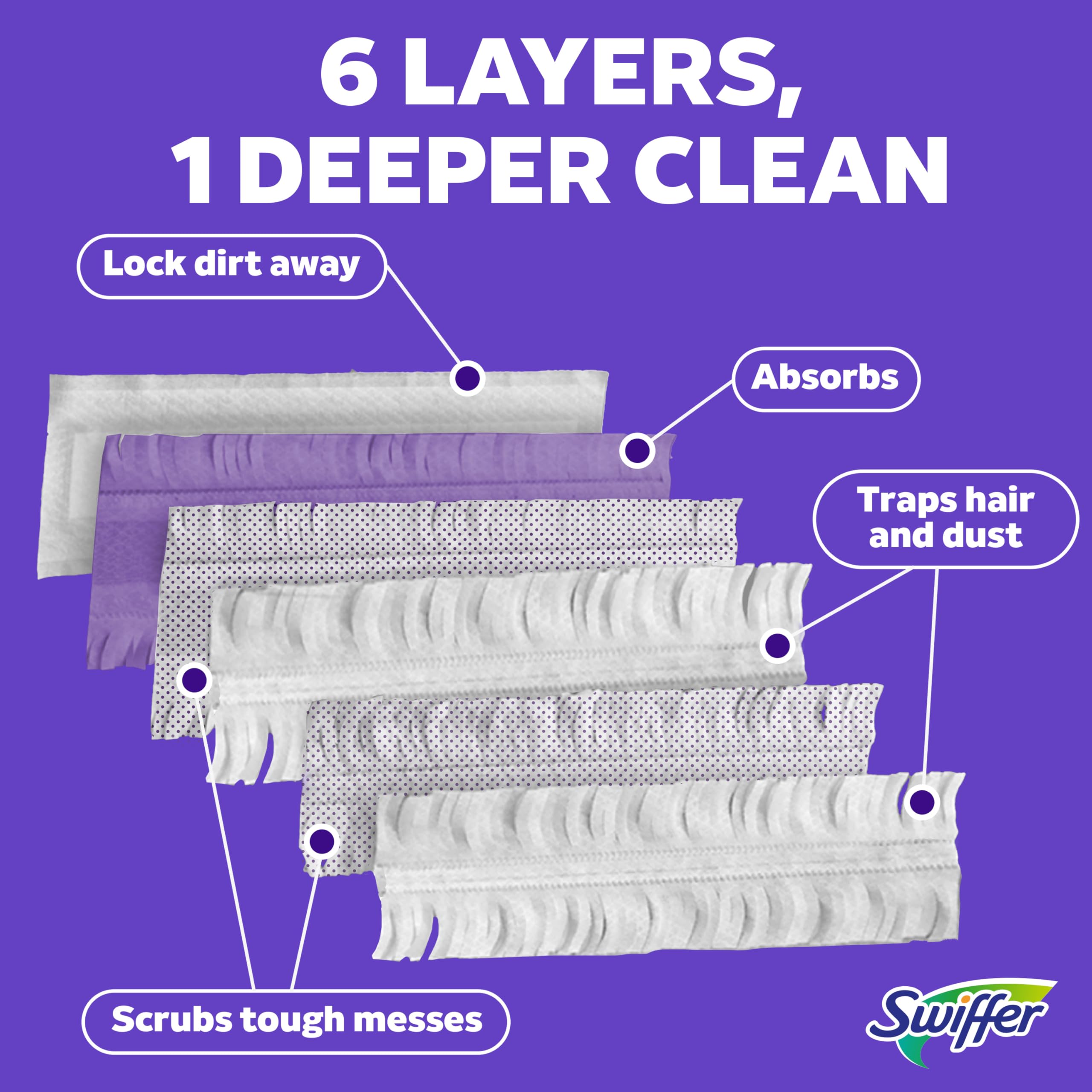Swiffer PowerMop alcanzando suciedad en juntas y ranuras, mayor detalle